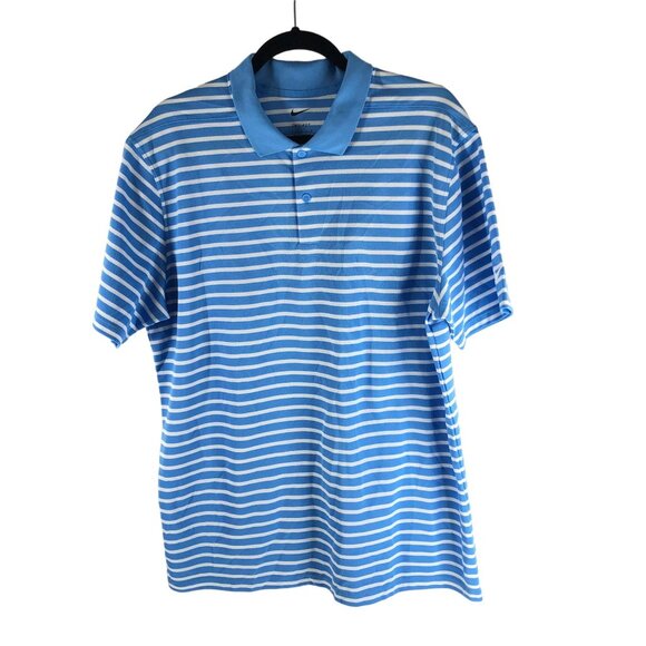 Nike Mens Dri-FIT Victory Striped Golf Polo Shirt Blue White Size L - Picture 1 of 5